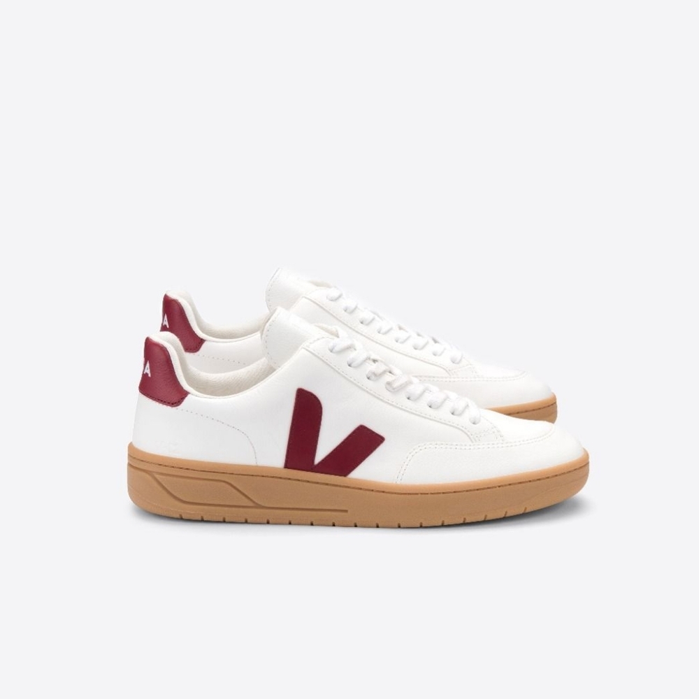 VEJA V-12 LEATHER WHITE MARSALA GUM SOLE Sneakers